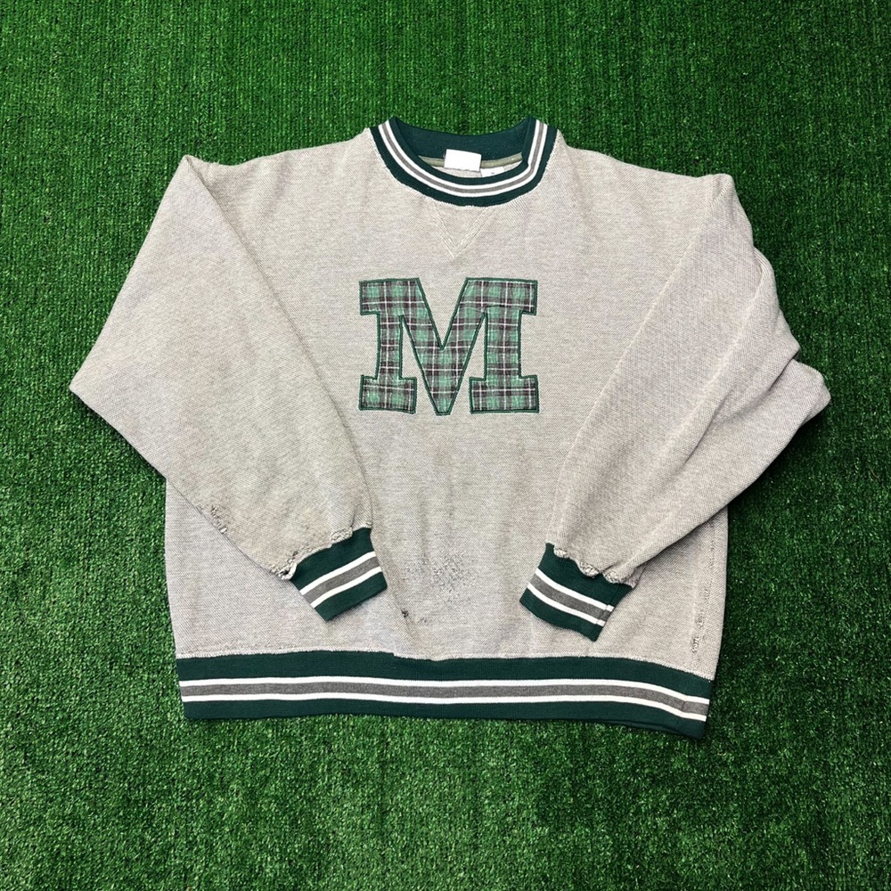 Prospirit Gray and Green Crewneck Sweater with Plaid M